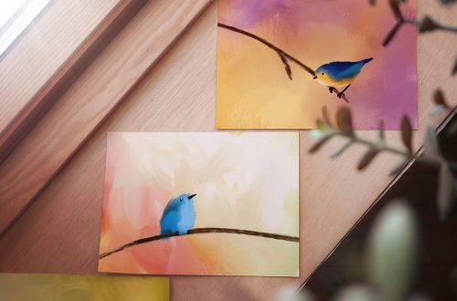 Bird cards on a windowsill