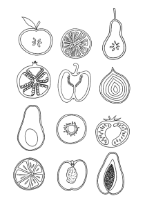 sliced fruit and veg food coloring page free download