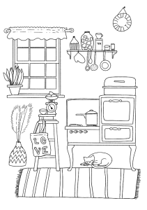 illustrated kitchen free coloring page